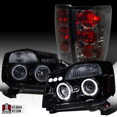 Glossy Black Fit 2004-2015 Titan LED Halo Projector Headlights+Smoke Tail Lamps