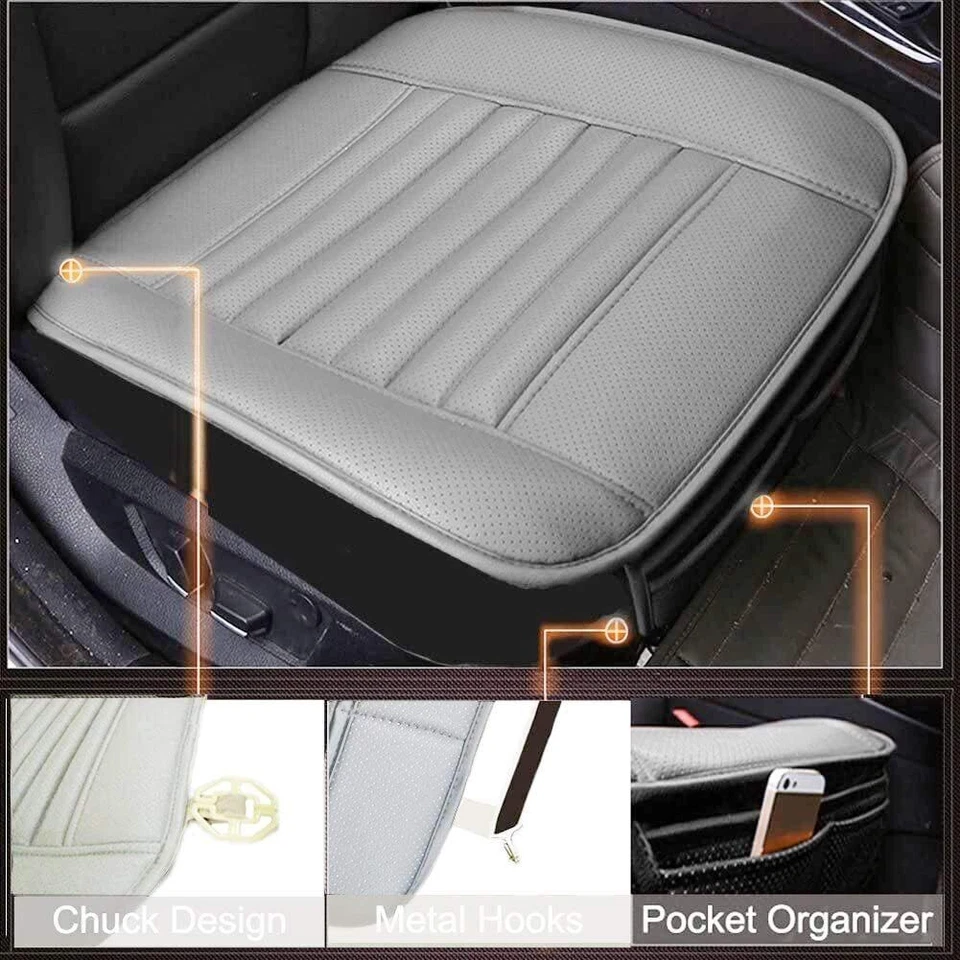 2pcs Car Front Cover Seat Protector Breathable PU Leather Pad Chair Cushion Gray Foto 4 de 4