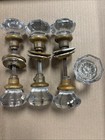Lot of 7 Vintage Starburst Octagon Glass & Brass Doorknobs 3 Door Sets — photo 1