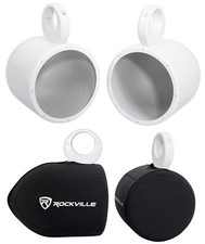 Pair Rockville MAC80W 7.7  White Aluminum Wakeboard Tower Speaker Pods Covers