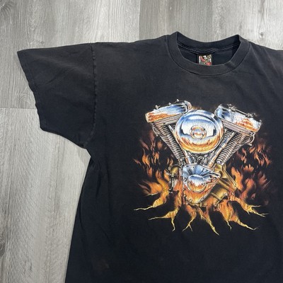 VTG 1995 3D Emblem Motorcycle Flame Engine XL Sturgis Black Hills Rally Tshirt