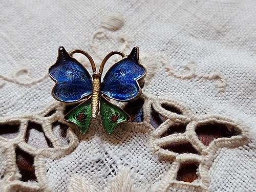 Colorful Victorian Continental 800 Silver Filigree Enamel Butterfly Brooch#1110
