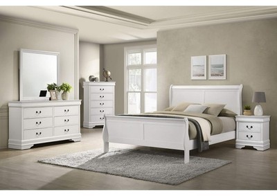 Transitional Style Full Size 5pc Bed Set White Finish Bedroom Furniture