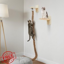 Weysat Wall Mounted Cat Tree Climbing Rope Tower Scratching Post Wood