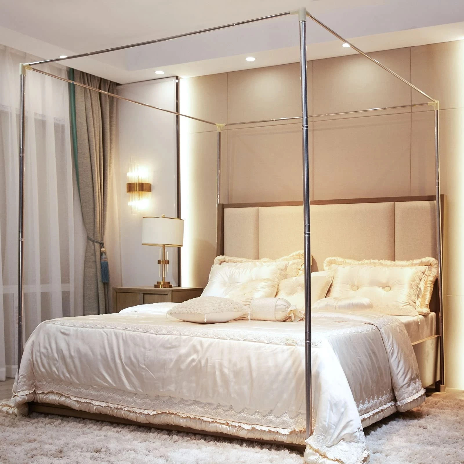 Bed Frame - Stainless Steel, Queen Size, Silver Frame Only