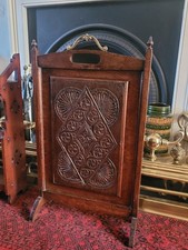 Late 19th Early 20th Century Carved Wooden Gothic Fire Screen