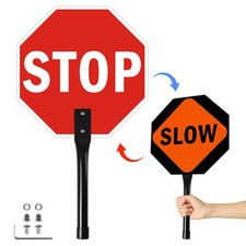 12x12" Stop Slow Sign with Metal Handle Double Sided Reflective Aluminum