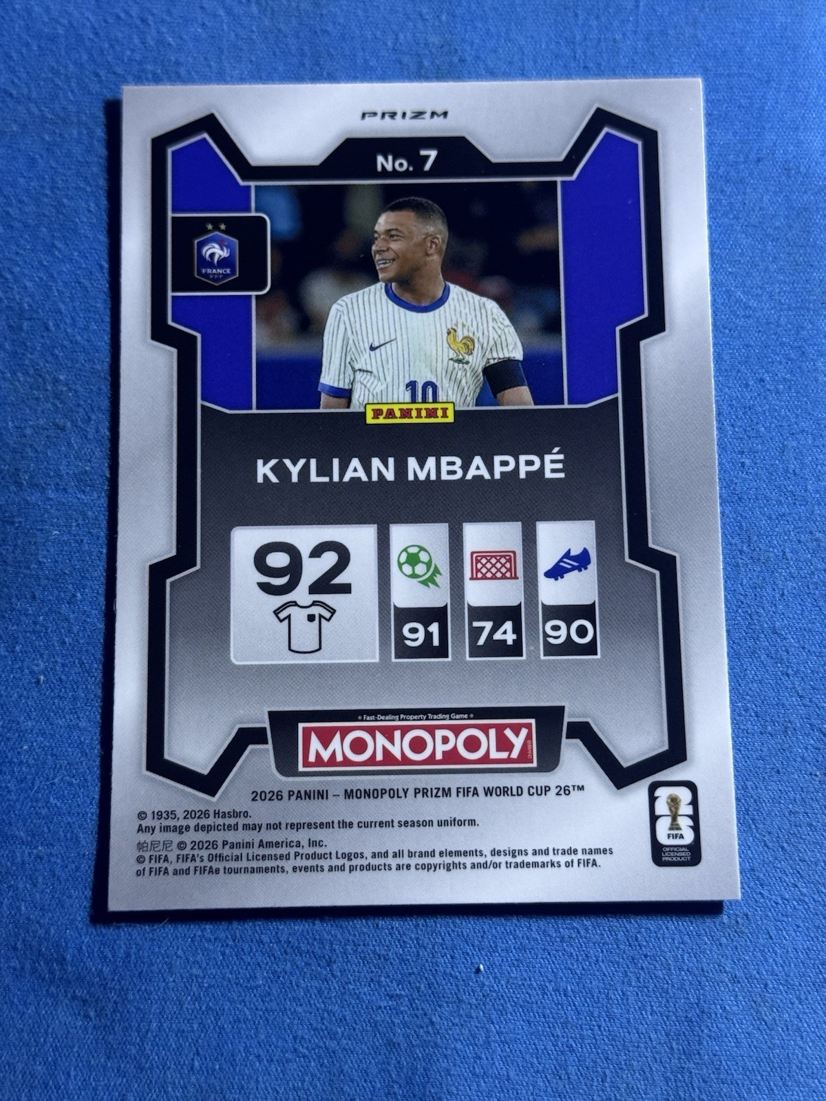 2026 Panini FIFA Monopoly Prizm World Cup Kylian Mbappe #7 France Green Wave  view 2
