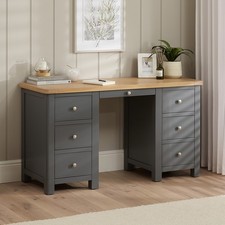 Image of Twin Pedestal Desk Marbury Putty Slate Grey Painted Large - Oak Top Furniture