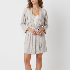 Elie Tahari Robe Womens Small Beige Stretch Leopard Print Tie Waist Sleep Wear