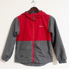 Eddie Bauer Soft Shell Lightweight Hooded Jacket Red Gray Size S 7/8