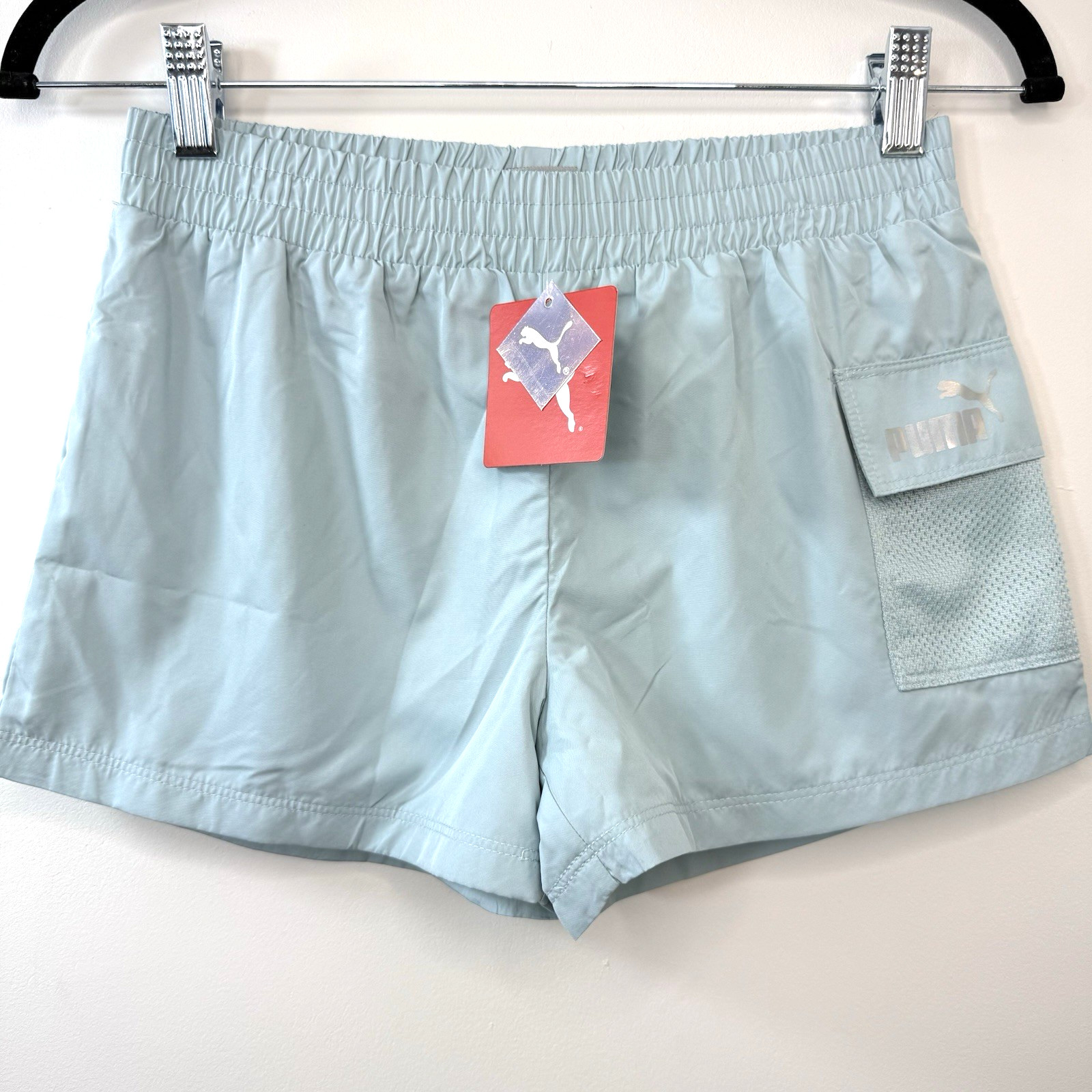 PUMA Youth L Power Pack Poly Woven Cargo Shorts NWT Turquoise Mesh Pocket