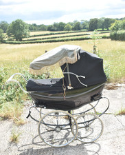 Vintage 1960s Silver Cross Silver Dawn Pram Black Coach Built with Sun Shade