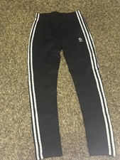 Adidas Women  s Track Pants Black with White Stripes Zip Size XS Excellent Shape