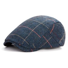 Men Wool Blend Tweed Newsboy Hat, Ivy Hat, Flat Cap Medium Navy Blue