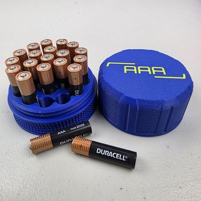 AAA Battery Storage Case Container Holds 20 Batteries w/ Screw On Lid 3D Printed
