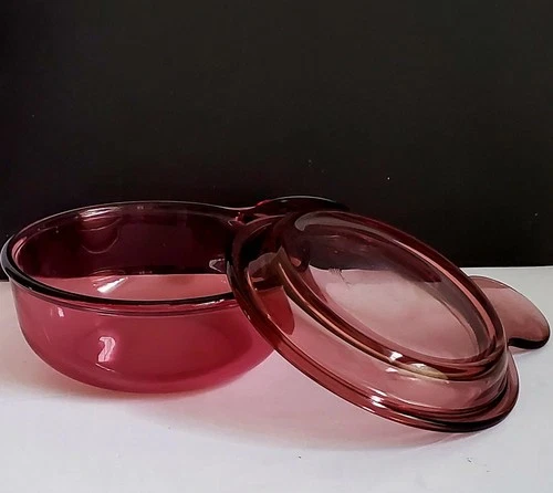 Corning Ware GRAB-IT Vision Cranberry Bowl V-150-B With Glass Lid Vintage