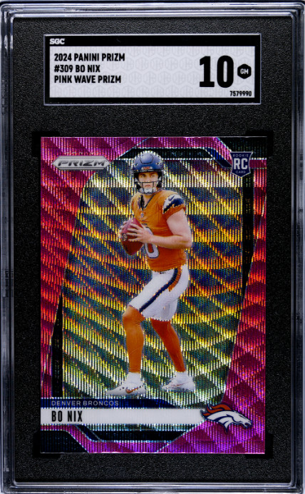 2024 Panini Prizm Bo Nix RC SGC 10 Gem Mint Pink Wave Prizm Rookie #309 Football