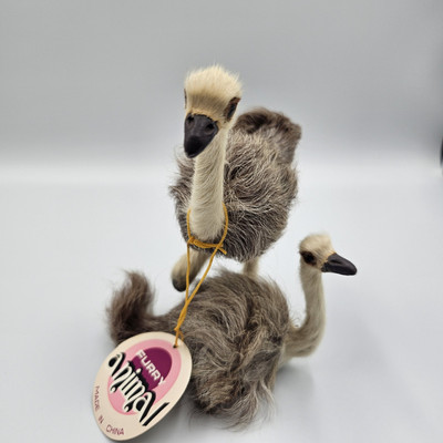 Ostrich Pair 1 Sitting & 1 Standing Furry Animal Shantung W/Original Tag Bird