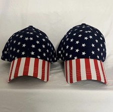 Lot of 2 USA Flag Patriotic Baseball Caps Adjustable Red White Blue Hats