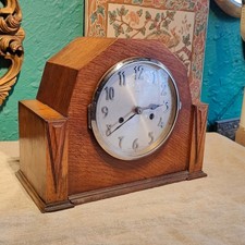 Antique 1930s Working Mantle Clock Art Deco Light Oak Octagonal Enfield / Smiths