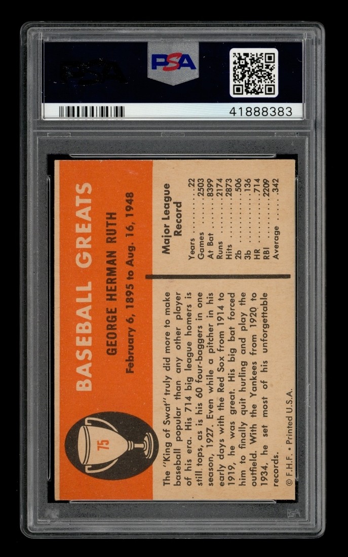 1961 Fleer Set-Break # 75 Babe Ruth PSA 6 EX-MT view 2
