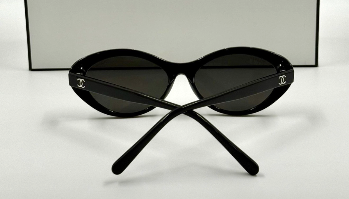 CHANEL 5416パイロット サングラス ブラック ユニセックス箱・ケース付 NEW CHANEL 5416 Oval Black Acetate & Gray Lens Sunglasses 100