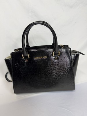 MICHAEL KORS SELMA MEDIUM SATCHEL BAG LEATHER BLACK/ GOLD