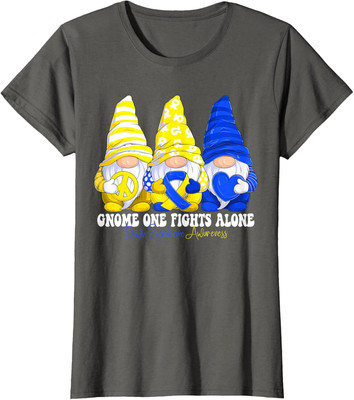 Funny Gnomies Down Syndrome Awareness Month Blue Ladies' Crewneck T-Shirt