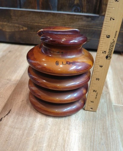 Vtg LAPP 1920s Porcelain High Voltage Insulator Brown Glazed - Picture 5 of 7