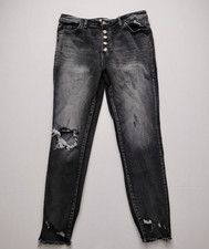 Vervet Los Angeles Black Button Fly Skinny Jeans Distressed Knees 32