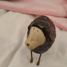 Vintage Whimsical Black Pottery Sheep with Metal Legs