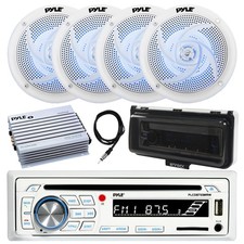 Pyle Bluetooth Marine CD Radio, Cover, Amp, Antenna, 4x 4" 100W Blue LED Speaker