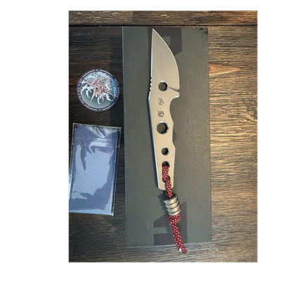 Petrified Fish Bison EDC Knife Grey Fixed 14C28N w/ titanium bead