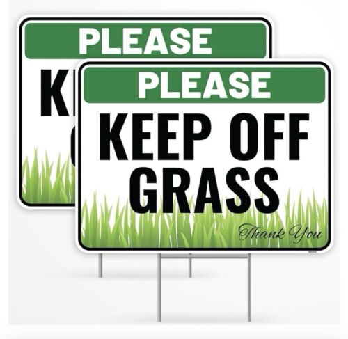 Please Keep Off The Grass Signs (2-pack with included metal stakes/frames)