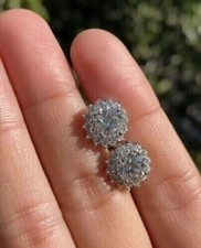 2.00Ct Lab Created Diamond Push Back Flower Stud Earrings 14K White Gold Plated