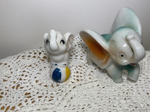 2 Elephant 1904 JAPAN Ceramic Glazed Green Big Ears Ball Figurines Vintage NICE - Picture 5 of 10