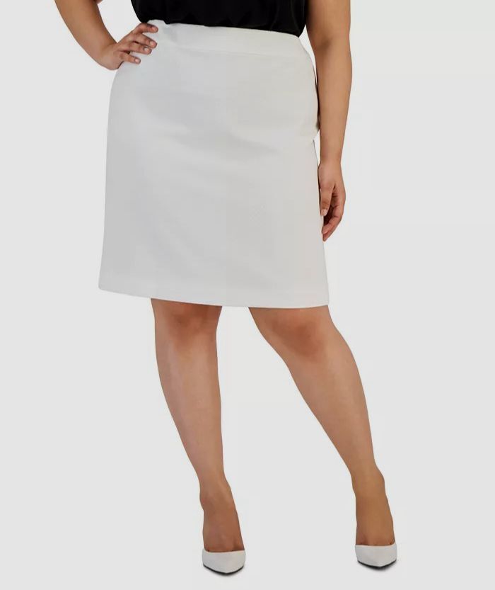 Kasper Women's White Zip-Back Pencil Knee Length Skirt Plus Size18W
