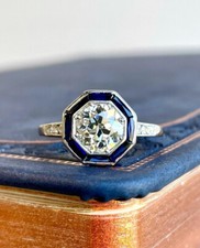 2Ct White Round Cut Art Deco Exagone Engagement Wedding Ring 925 Sterling Silver