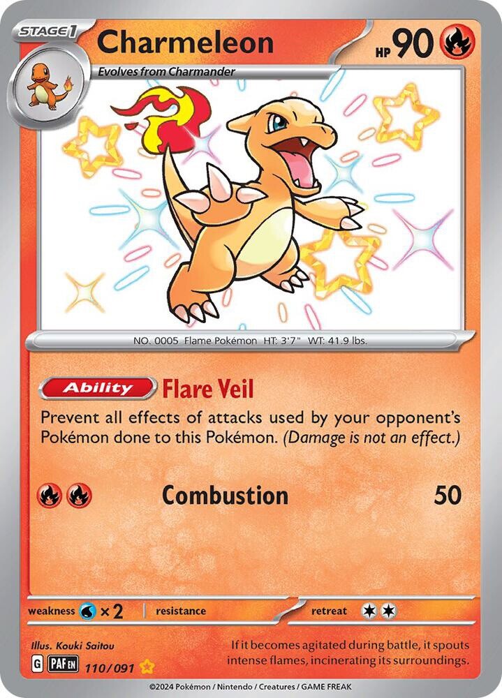 Charmeleon - 110/091 - Pokemon Paldean Fates Shiny Rare Card NM Charmeleon - 110/091 - Pokemon Paldean Fates Shiny Rare Card NM