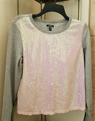 NWT Junior Seventeen Gray Pink White Flourescent Sequin Mermaid Sweatshirt  MEDIU
