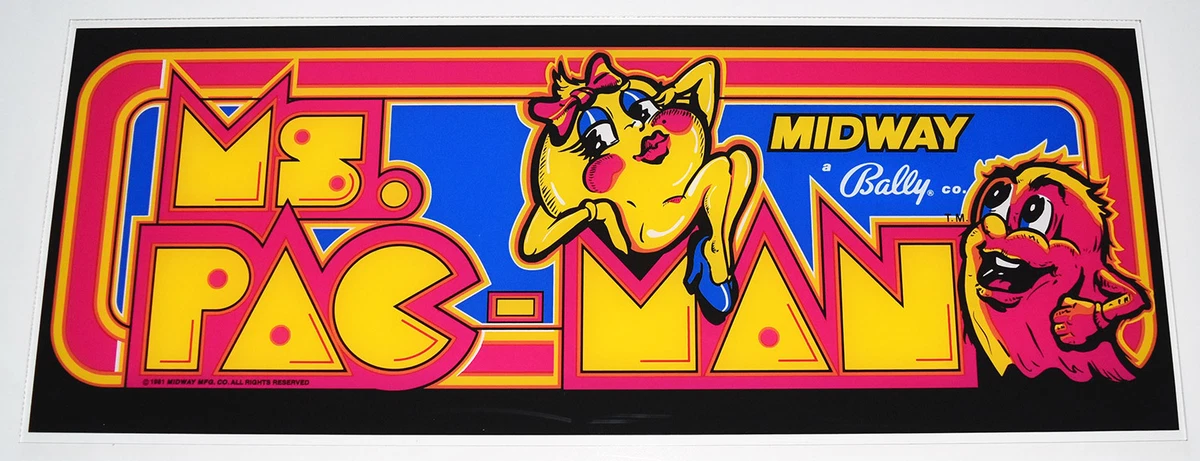 MS PACMAN Marquee Midway Logo Screen Printed - PA EXCLUSIVE! | eBay