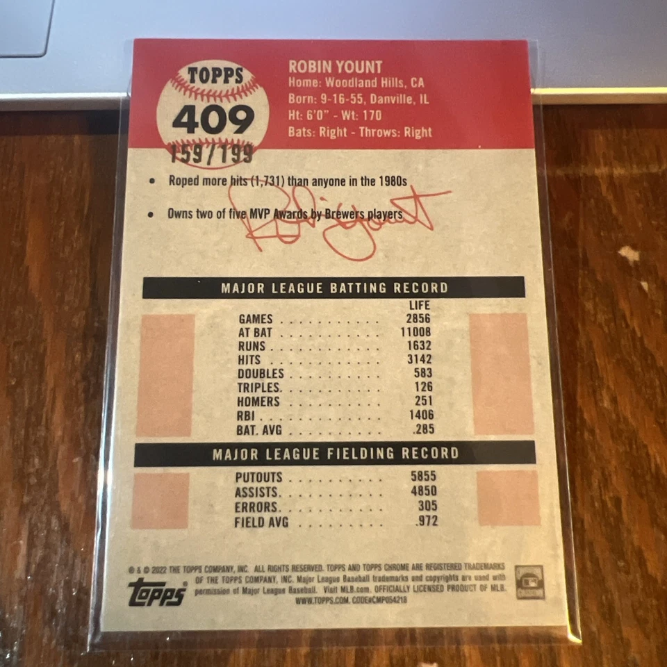 Robin Yount 2022 Topps Chrome Platinum Blue Diamond Refractor #409 /199 - Image 4 of 4