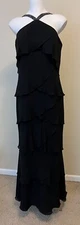 Daymor Couture 3451 Black Long Dress Halter Size 12 Silk Chiffon Beaded Straps