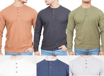 Waffle Knit Long Sleeve Men's Henley Long Sleeve Thermal Shirt - Foto 9