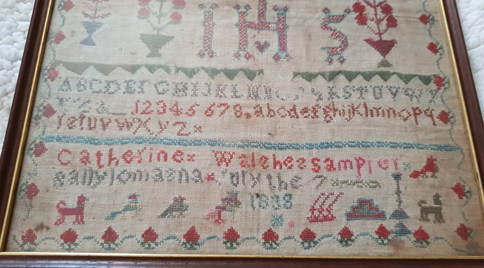 Irish 19thc antique sampler Catherine Walsh, July 7th 1838 eBay