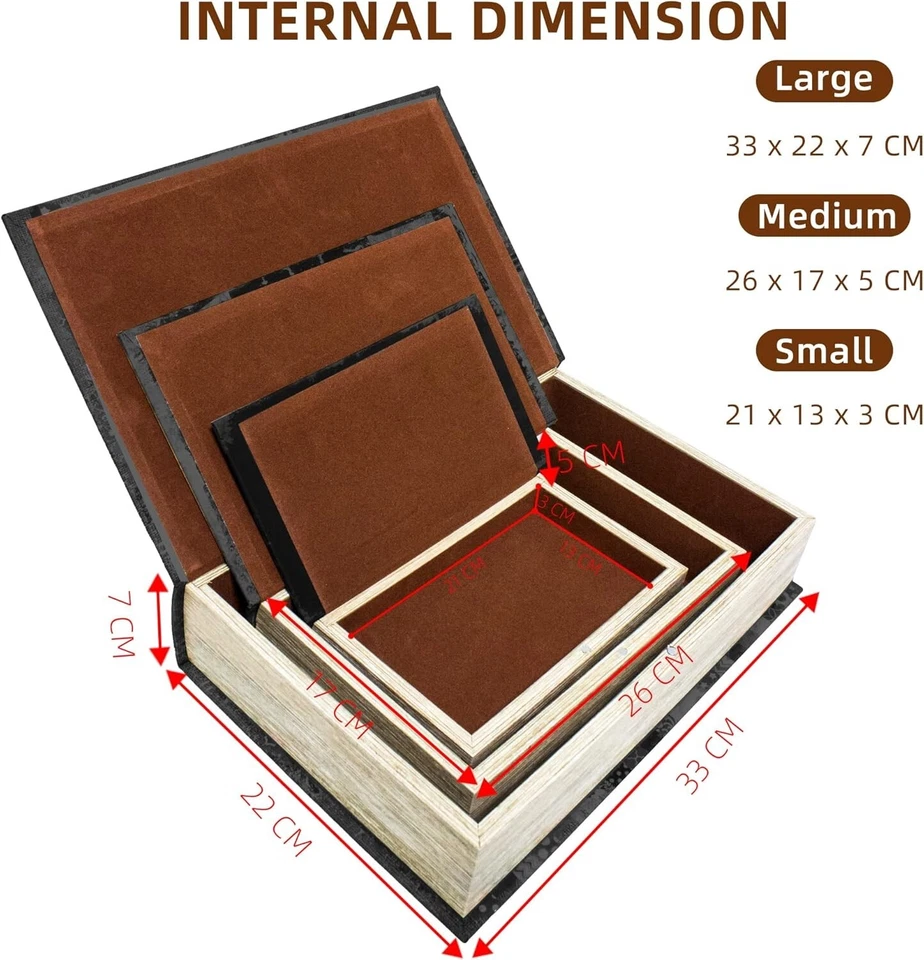 Antique Embossed Leather Book Boxes Set of 3 with Magnetic Snap Closure - Image 4 of 4