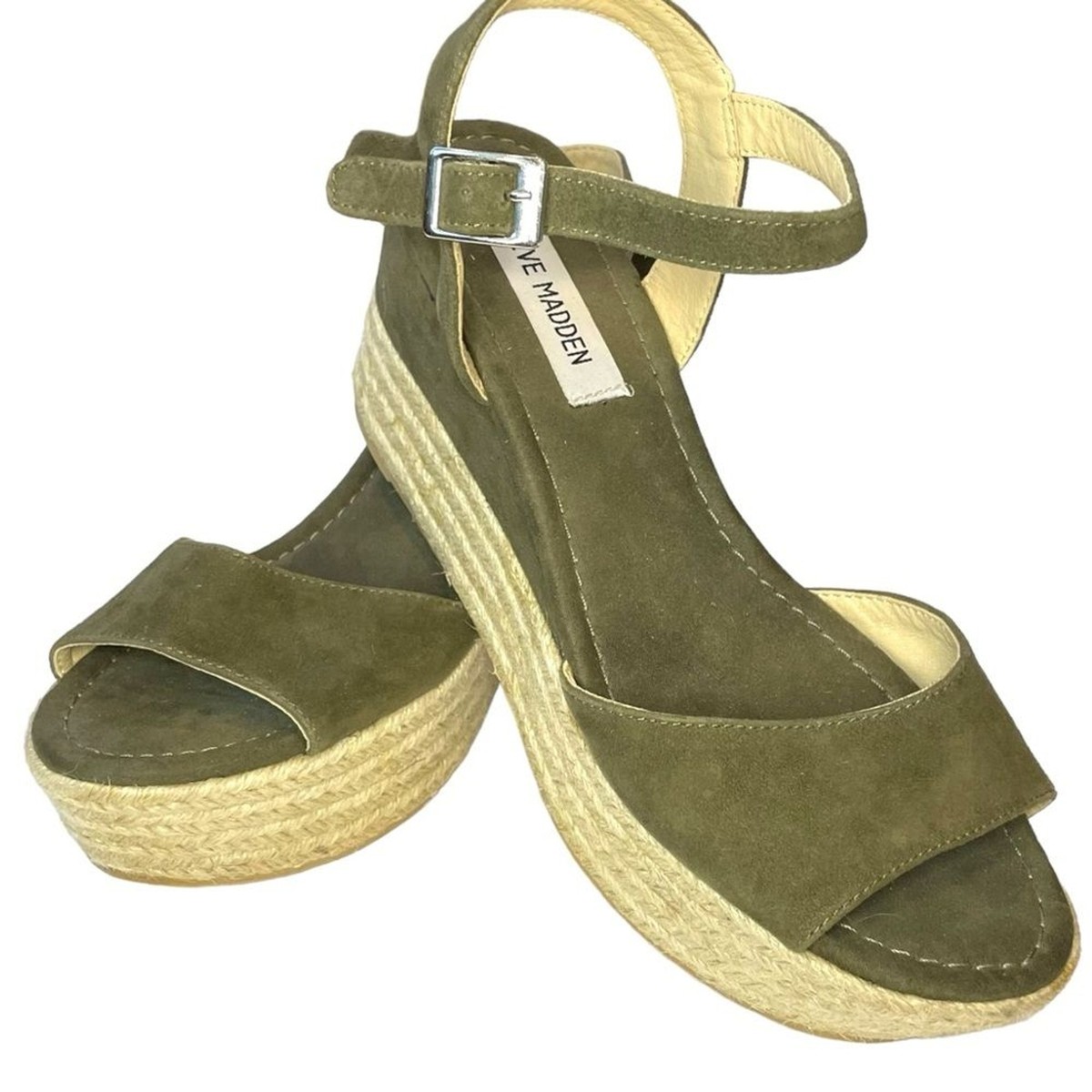 Steve Madden Kianna Espadrille Platform Olive Green Buckle Open