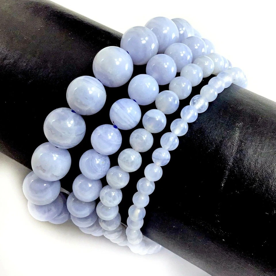 Pulsera elástica hecha a mano de piedras preciosas de ágata de encaje azul natural con cuentas 4 6 8 10 mm 7,5" Foto 3 de 4