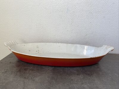 Grand Plat à Poisson En Fonte émaillée Orange – Style Le Creuset – Vintage